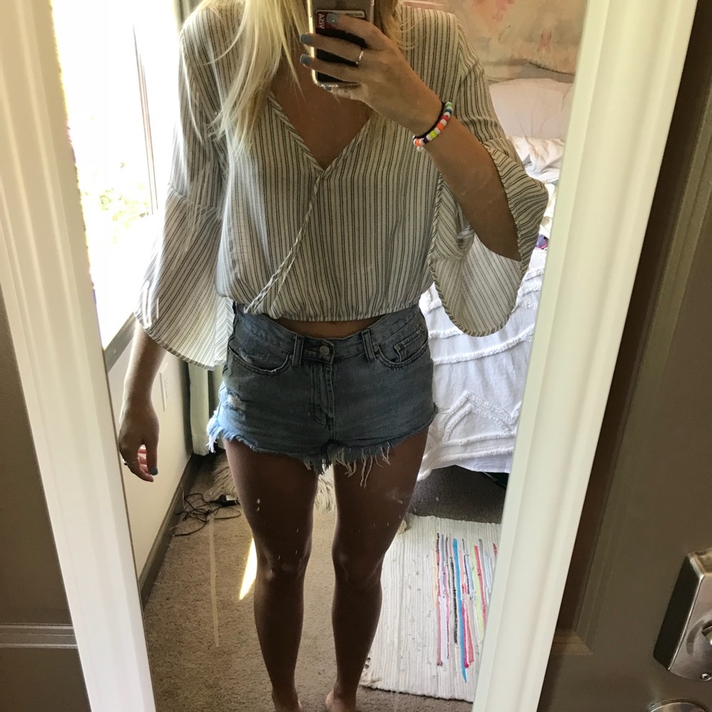 American Threads Cropped Cross Over Top